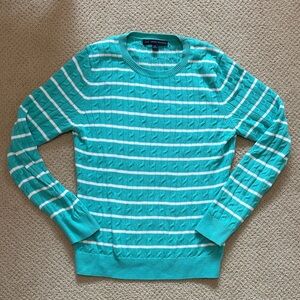 Brooks Brothers Aqua & White Striped Cable-Knit Crewneck